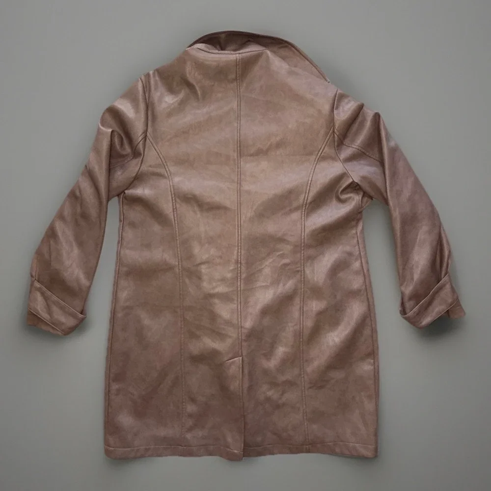 NWOT Bagatelle Brown Faux Leather Long Moto‎ Jacket Zip Pockets Women's Size XL